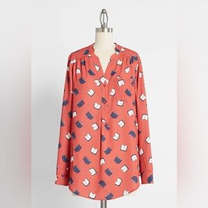 MODCLOTH Pam Breeze-ly Long Sleeve Tunic in Red